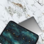 Infidu Night Sky Cosmic Cloud Stars Laptop Sleeve with dark cosmic design, featuring clouds, stars, and waves; protective fabric laptop sleeve with zip closure The laptop sleeve covers the laptop