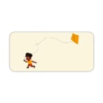 Infidu desk pad featuring a child flying an orange kite against a light sandal background. Desk Pad kept on a plain white background