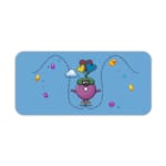 Infidu Cartoon Bird Desk Pad featuring a purple bird with glasses and a green hat, surrounded by colorful balloons and hearts on a light blue background. Desk Pad kept on a plain white background