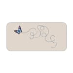 Infidu Blue Butterfly Desk Pad featuring a blue butterfly with a dotted flight path on a light background. Desk Pad kept on a plain white background