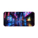 Infidu Futuristic City Desk Pad features a colorful scene with neon lights reflecting on a wet surface, perfect for a vibrant workspace. Desk Pad kept on a plain white background