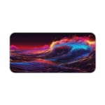 Infidu Desk Pad features a vibrant ocean wave design in shades of blue and purple, with a dark background and bright pink and orange sky. Desk Pad kept on a plain white background