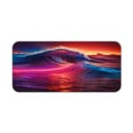 Infidu Vibrant Ocean Wave Design Desk Pad showcases colorful waves in shades of purple, pink, blue, and red against a dramatic sky. Desk Pad kept on a plain white background