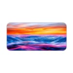 Infidu Serene Sunset Wave Design Desk Pad features colorful soft waves in blue, purple, and pink with a yellow and orange sunset. Desk Pad kept on a plain white background