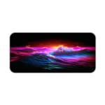 Infidu Neon Ocean Waves Design Desk Pad with vibrant shades of pink, purple, blue, and orange depicting ocean waves and sunset Desk Pad kept on a plain white background