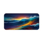 Infidu Vibrant Ocean Wave Design Desk Pad showcases colorful waves in deep blues, yellows, oranges, and purples for a lively look. Desk Pad kept on a plain white background