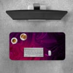 Infidu Desk Pad with a swirling marble design in shades of purple and pink, showcasing a smooth, flowing texture for a dreamy aesthetic. A desk pad under the computer