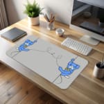 Infidu Blue Cartoon Dogs Desk Pad featuring two cartoon dogs on telephones with a light gray background. desk pad kept on the table