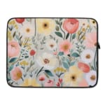 Infidu Vibrant Floral Laptop Sleeve with red, yellow, pink, and white flowers against a light background on a white laptop sleeve kept on a plain white background